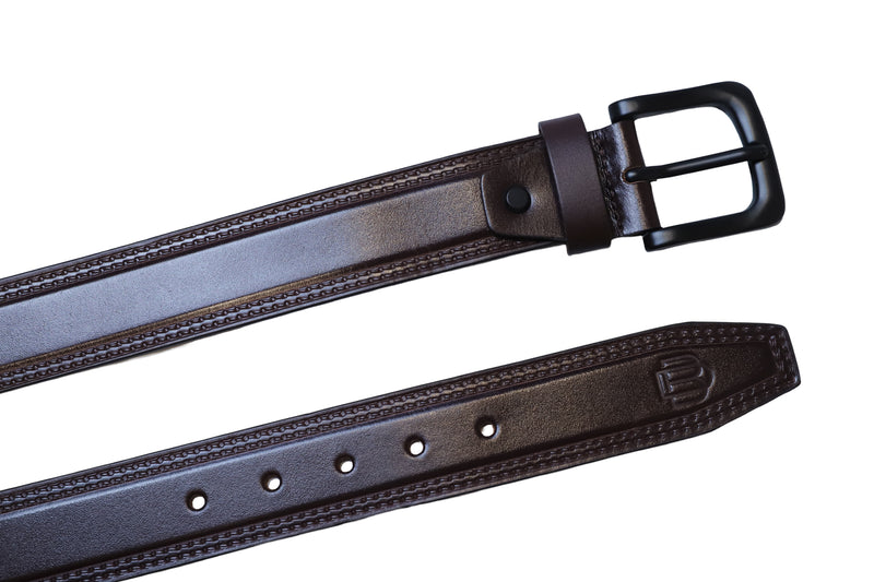 Designer Casual Leather Belt For Men - Double Stitch | Matt Finish