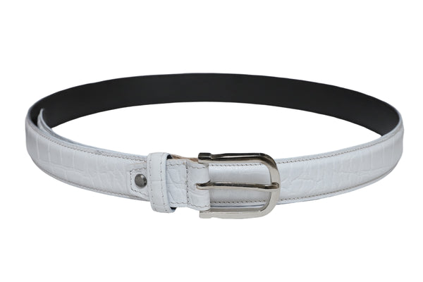 Casual Leather Belt for Men - Croc Design - White Color