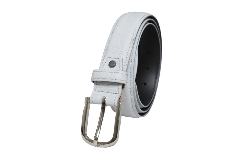 Casual Leather Belt for Men - Croc Design - White Color