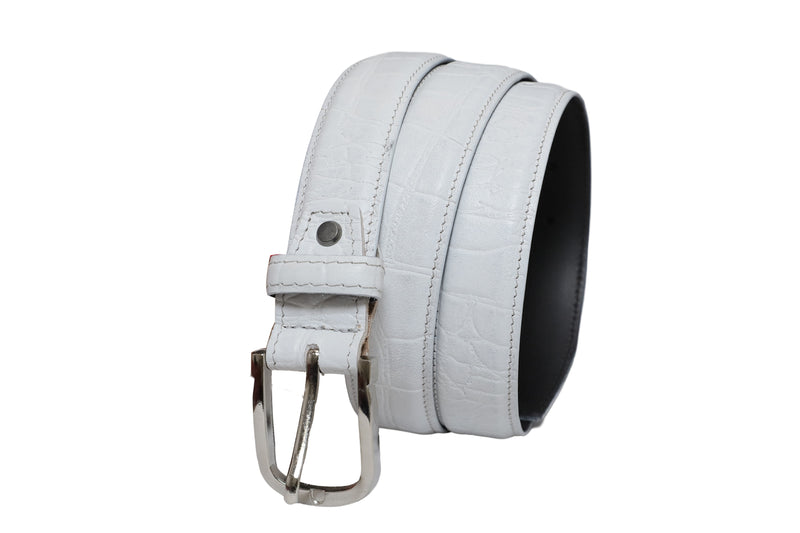 Casual Leather Belt for Men - Croc Design - White Color