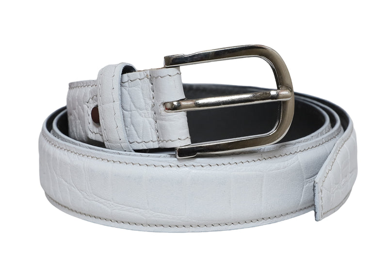 Casual Leather Belt for Men - Croc Design - White Color