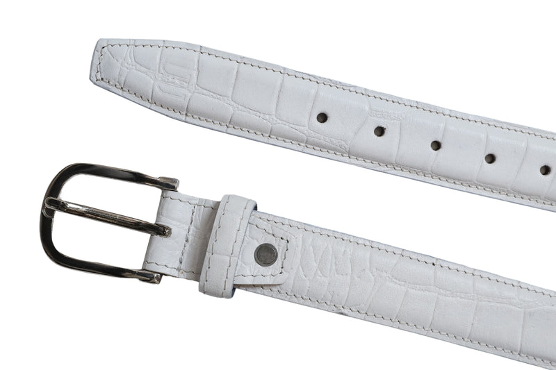 Casual Leather Belt for Men - Croc Design - White Color