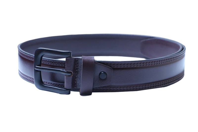 Designer Casual Leather Belt For Men - Double Stitch | Matt Finish