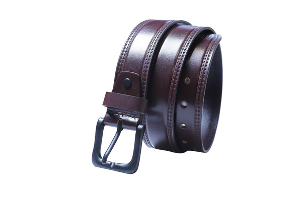 Designer Casual Leather Belt For Men - Double Stitch | Matt Finish