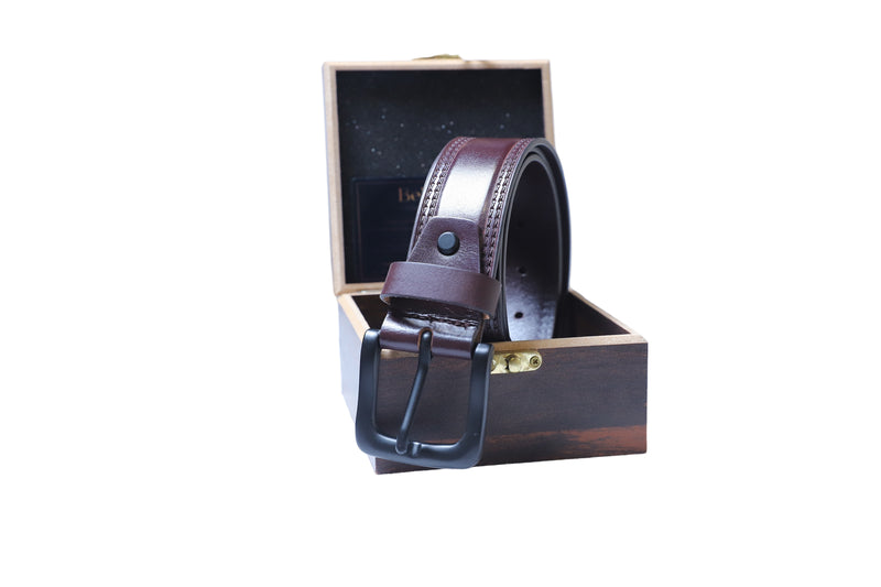 Designer Casual Leather Belt For Men - Double Stitch | Matt Finish