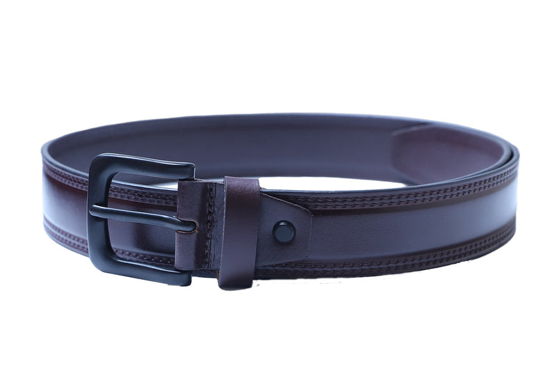 Designer Casual Leather Belt For Men - Double Stitch | Matt Finish