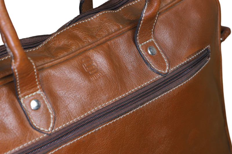 Solid Genuine Leather Brown Laptop Bag | Suits edition