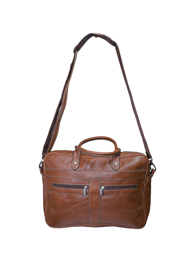 Solid Genuine Leather Brown Laptop Bag | Suits edition