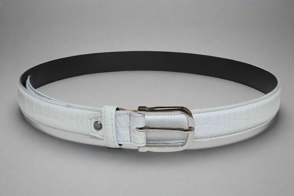 Casual Leather Belt for Men - Croc Design - White Color