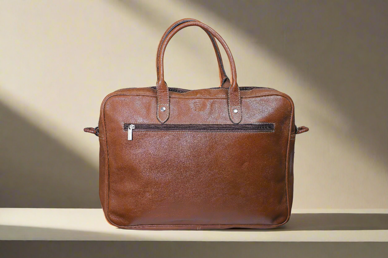Solid Genuine Leather Brown Laptop Bag | Suits edition