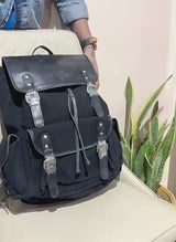 Handcrafted Leather + Canvas Backpack | Made in India | All Black